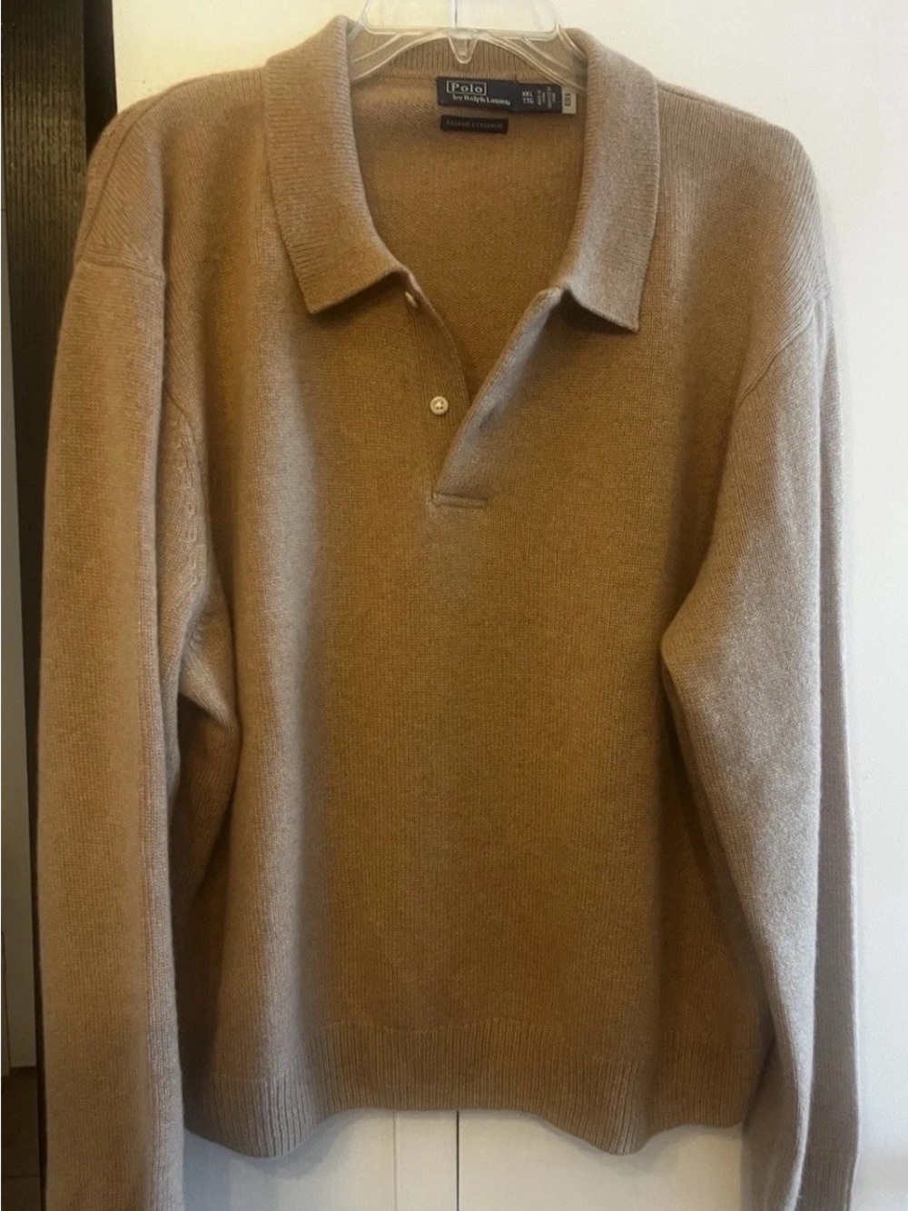 Polo Ralph Lauren 100% Washable Cashmere Knit Polo Sweater Camel Tan Men XXL
